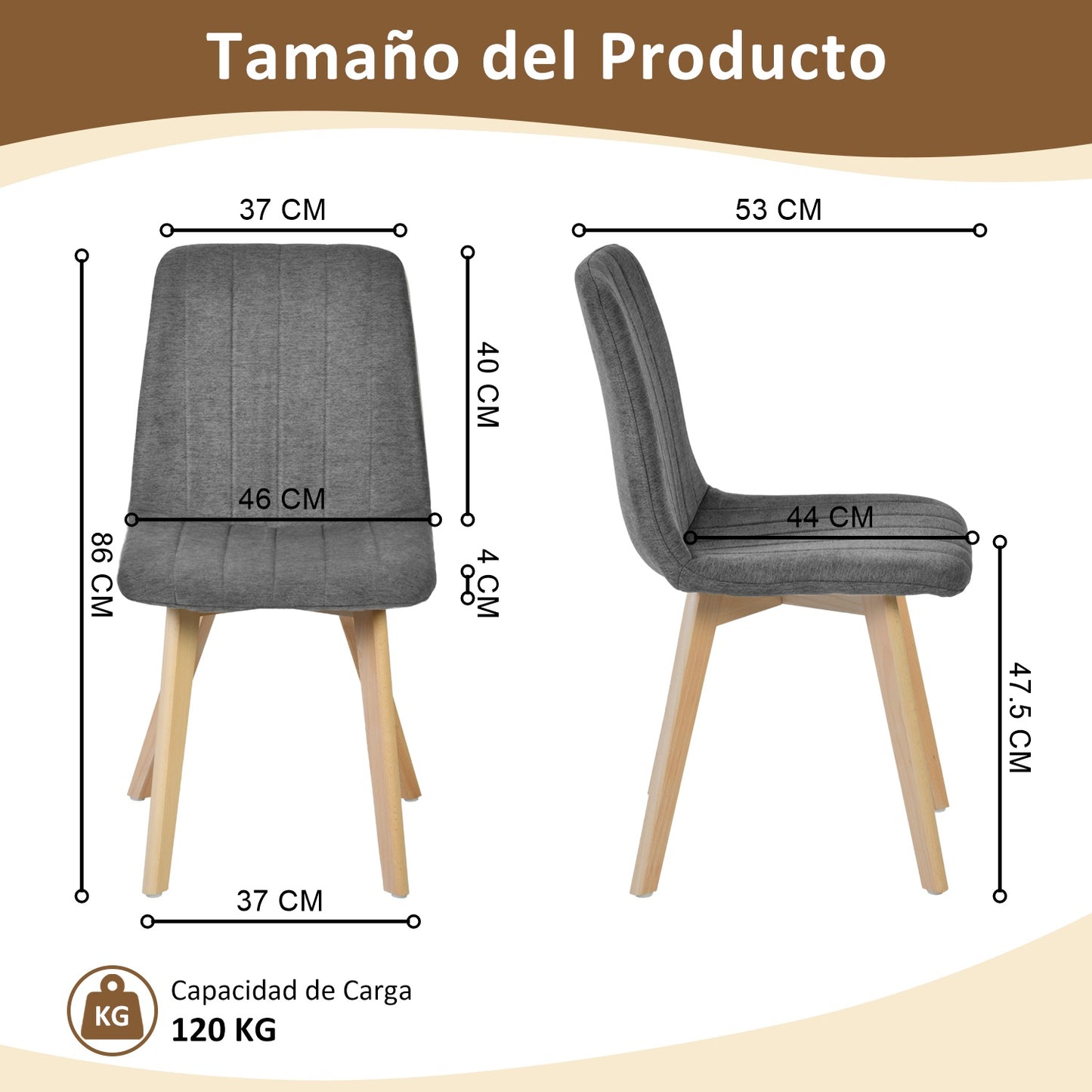 COKOS Juego de Sillas de Comedor Nórdicas de Madera - 2 Piezas (Gris)