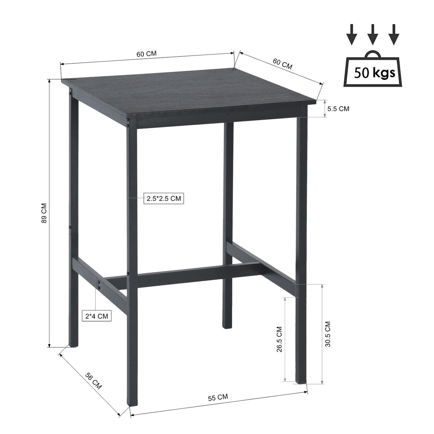 COKOS Mesa de Bar Industrial de Fácil Montaje con Estructura Resistente de Metal Adecuada para Espacios Pequeños Salas de Estar y Restaurantes (Negro).