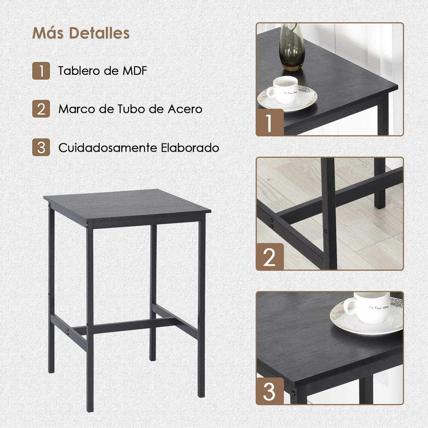 COKOS Mesa de Bar Industrial de Fácil Montaje con Estructura Resistente de Metal Adecuada para Espacios Pequeños Salas de Estar y Restaurantes (Negro).