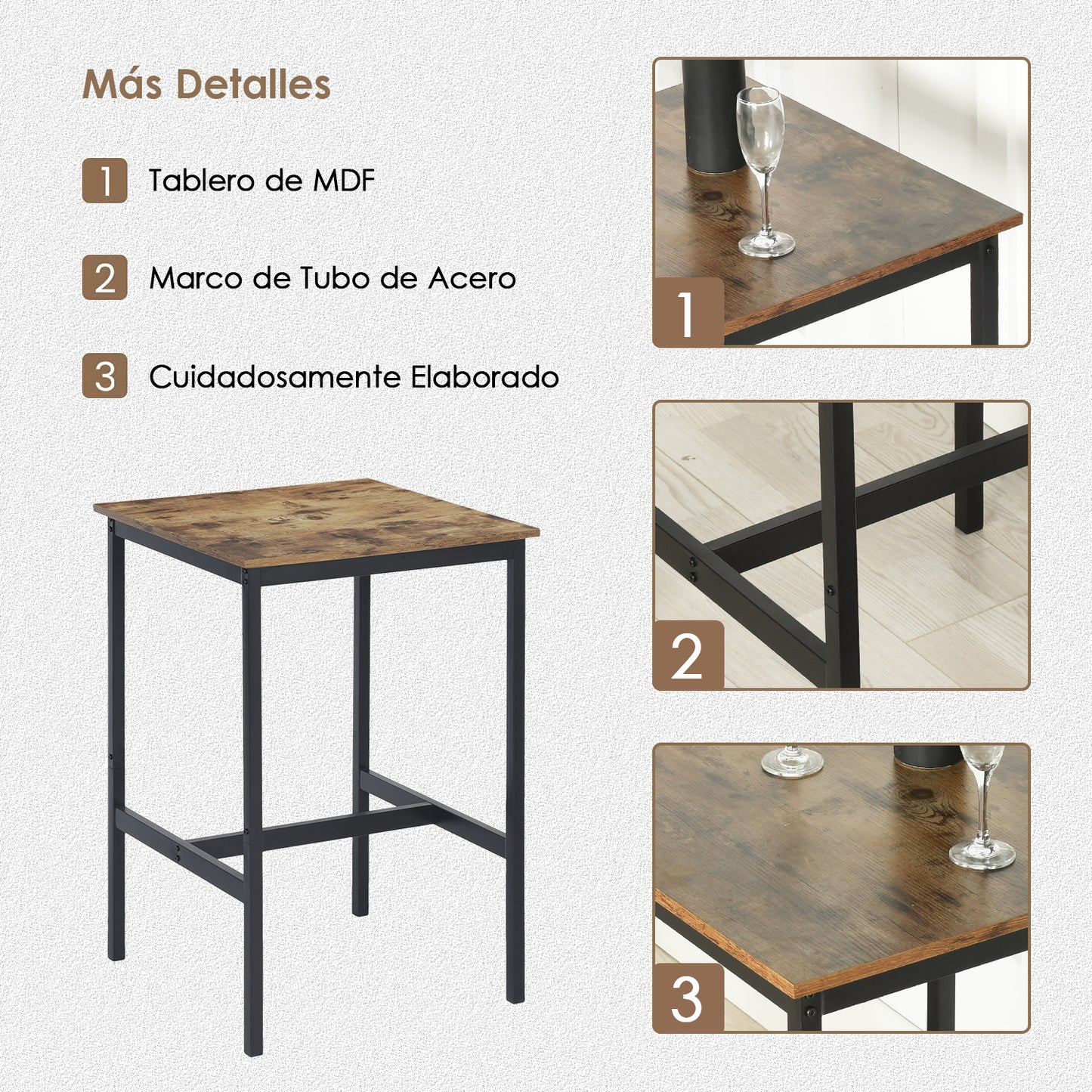 COKOS Mesa de Bar Industrial de Fácil Montaje con Estructura Resistente de Metal Adecuada para Espacios Pequeños Salas de Estar y Restaurantes (vintage).