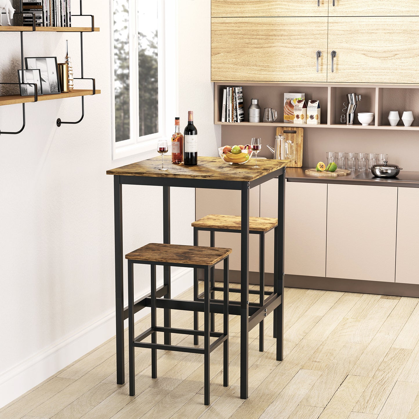COKOS Mesa de Bar Industrial de Fácil Montaje con Estructura Resistente de Metal Adecuada para Espacios Pequeños Salas de Estar y Restaurantes (vintage).