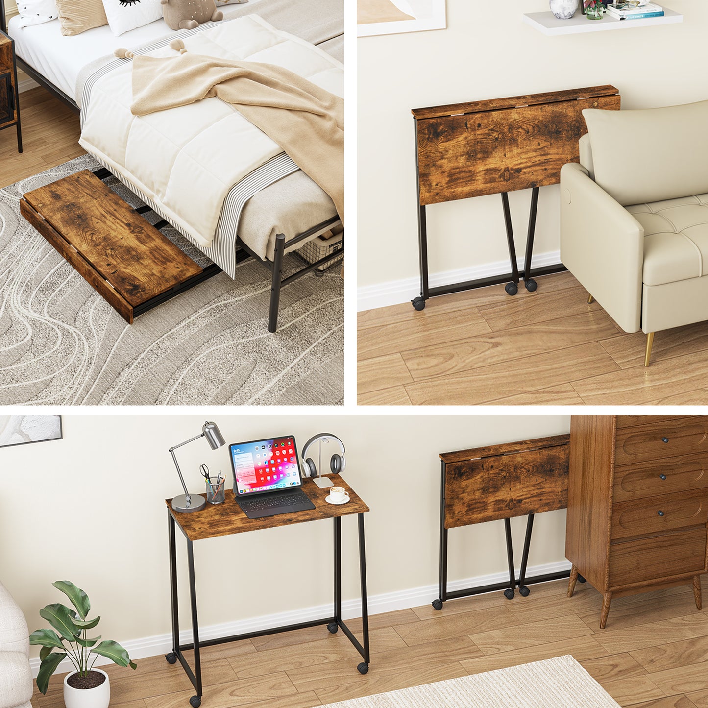 COKOS Mesa Plegable con Ruedas 80 x 44 x 74 cm (Vintage)