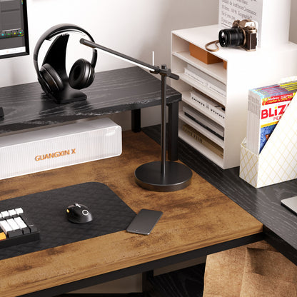 COKOS Escritorio para Computadora en Forma de L con Estantes, con Puertos USB y Bolsa de Almacenamiento Escritorio de Oficina en Casa con Soporte para Monitor 120x83x88cm(Vintage+Negro)