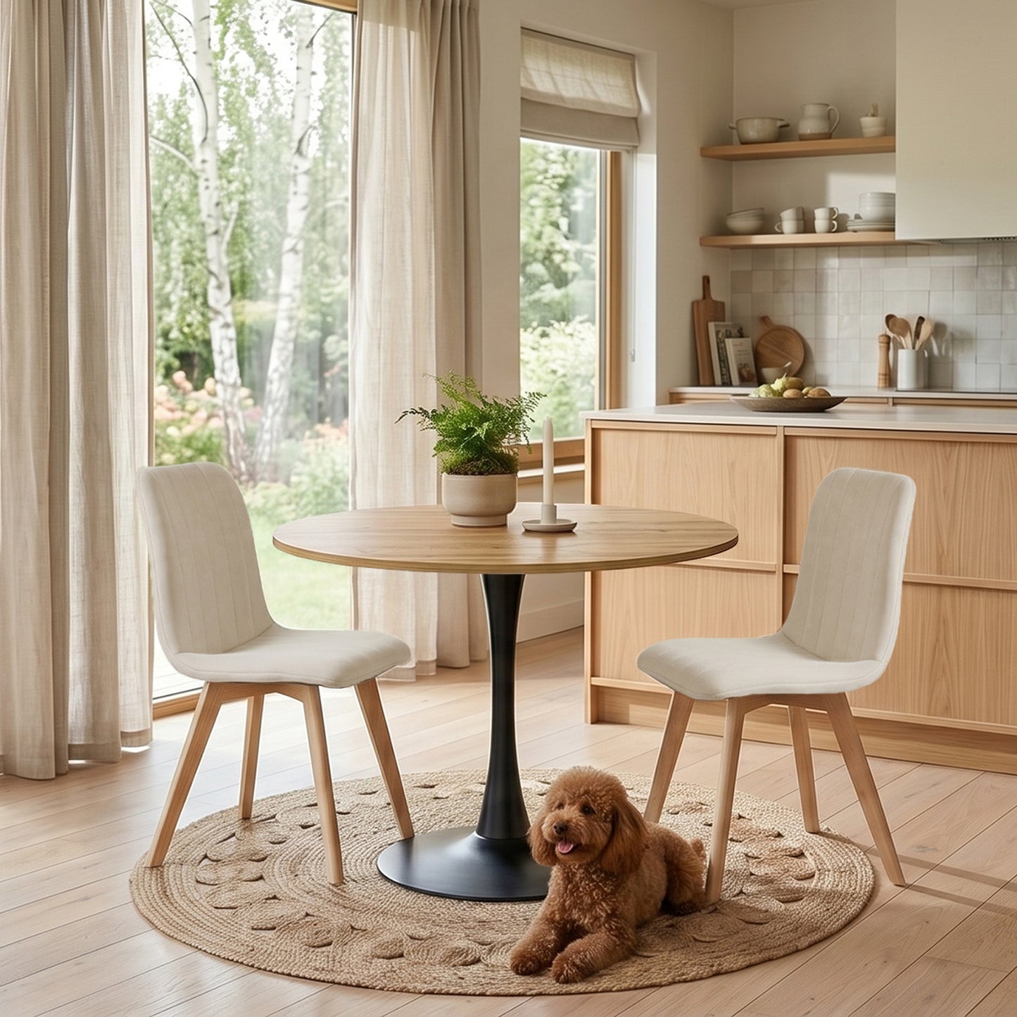 COKOS Juego de Sillas de Comedor Nórdicas de Madera - 2 Piezas (Beige)