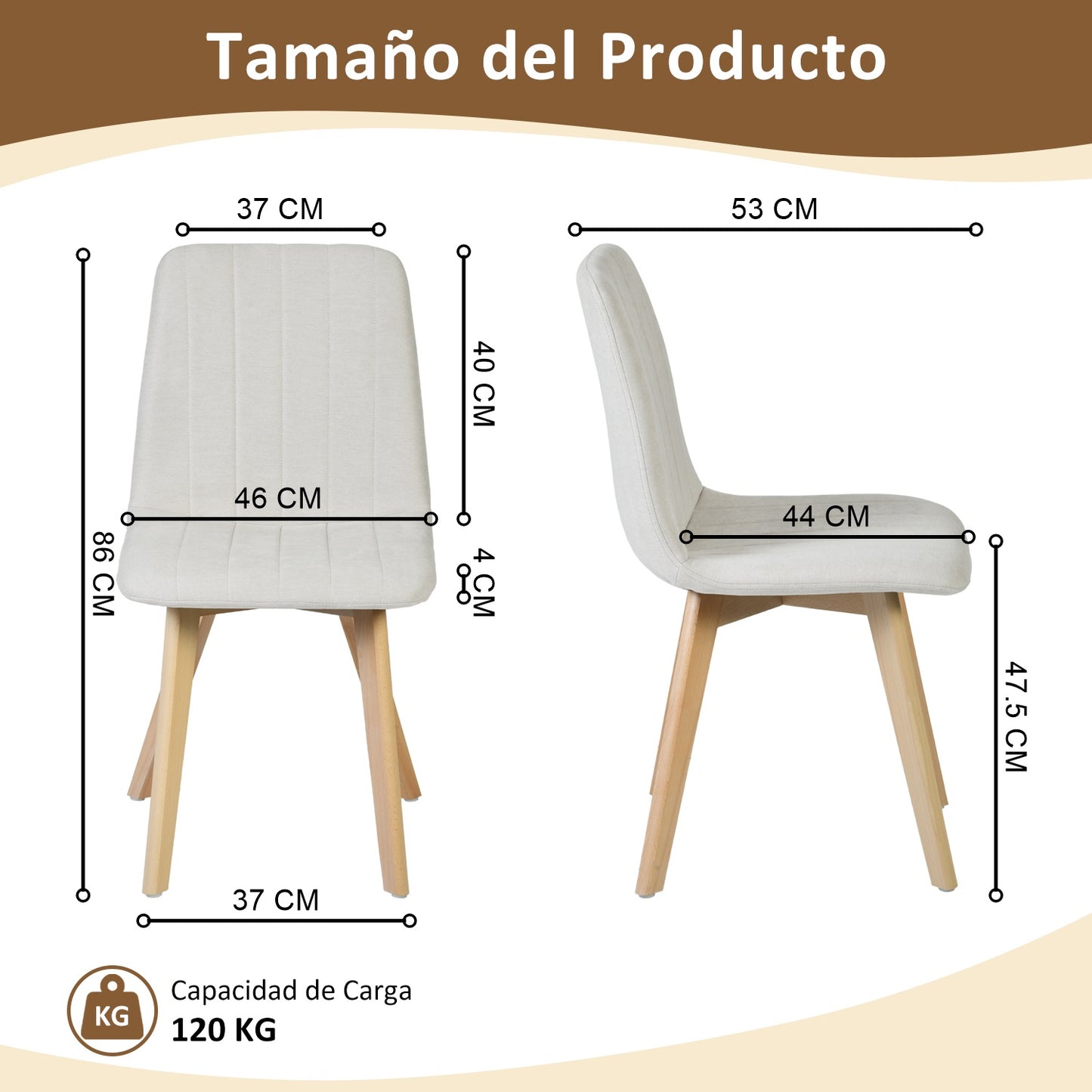 COKOS Juego de Sillas de Comedor Nórdicas de Madera - 2 Piezas (Beige)