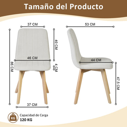 COKOS Juego de Sillas de Comedor Nórdicas de Madera - 2 Piezas (Beige)