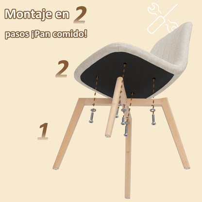 COKOS Juego de Sillas de Comedor Nórdicas de Madera - 2 Piezas (Beige)