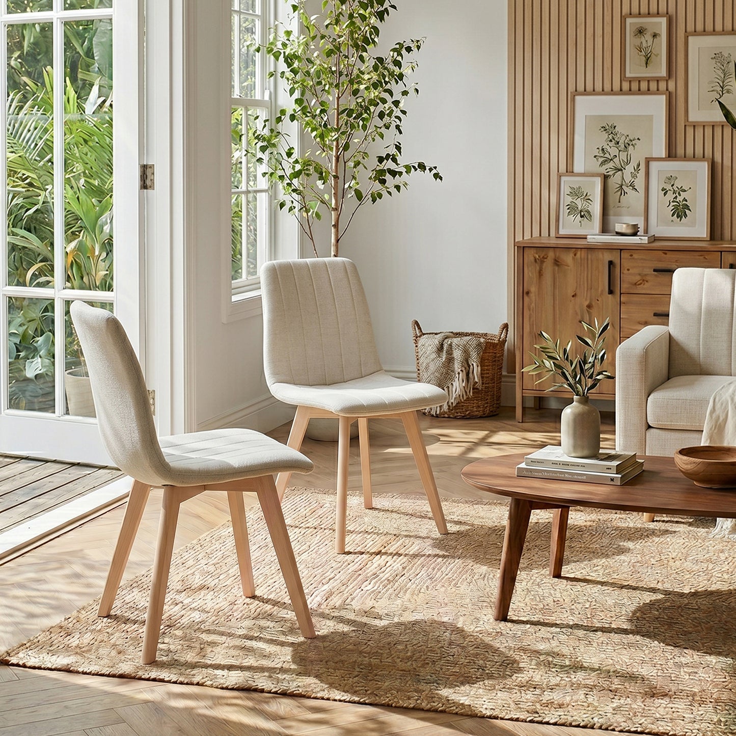 COKOS Juego de Sillas de Comedor Nórdicas de Madera - 2 Piezas (Beige)