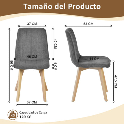 COKOS Juego de Sillas de Comedor Nórdicas de Madera - 2 Piezas (Gris)