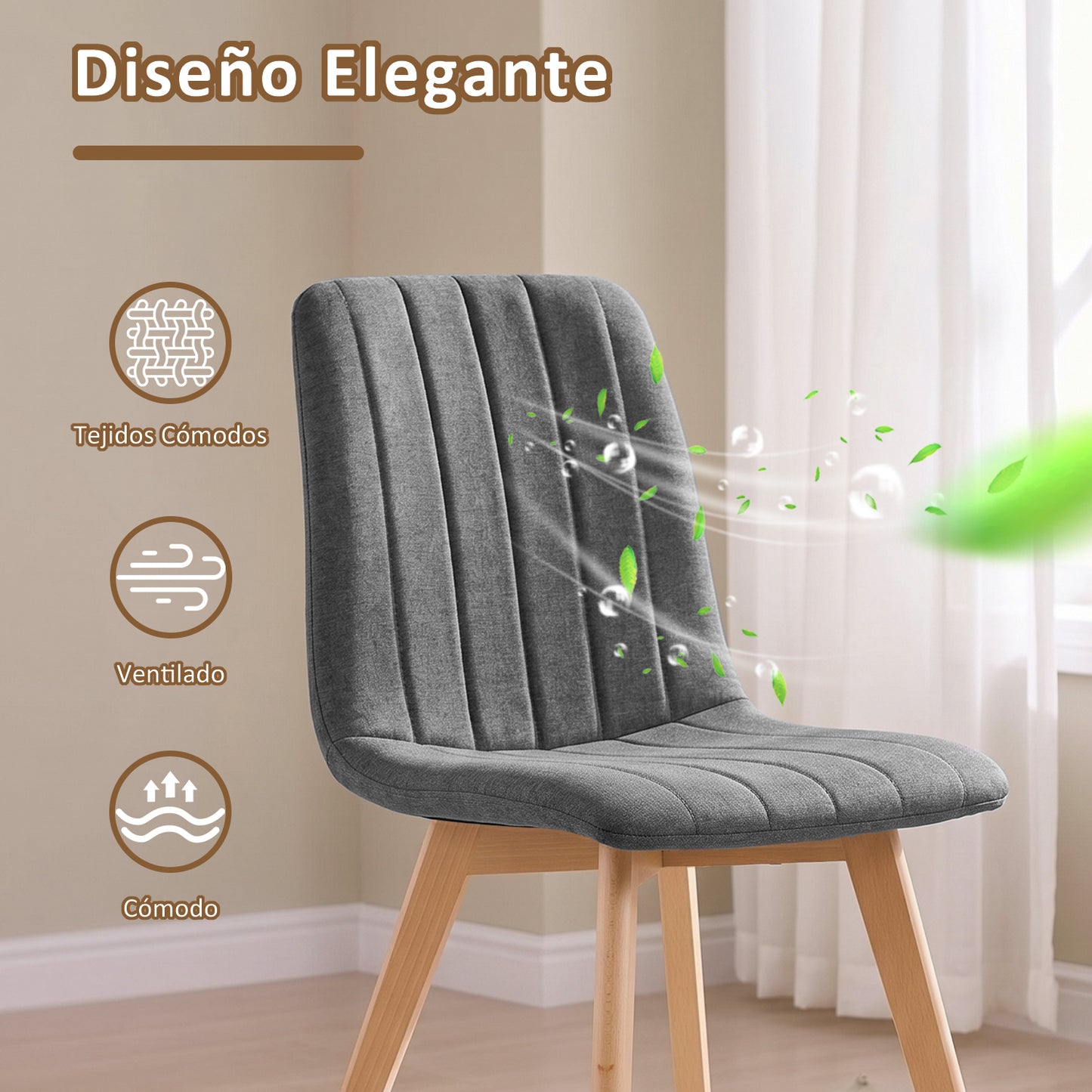 COKOS Juego de Sillas de Comedor Nórdicas de Madera - 2 Piezas (Gris)
