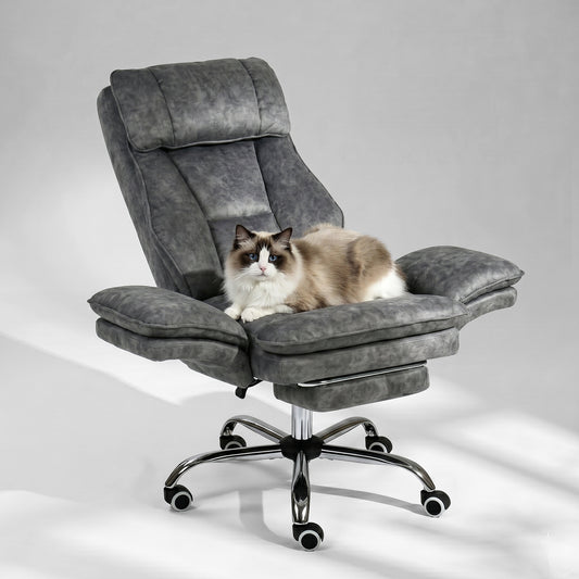 COKOS Silla de Oficina de Peluche Reclinable con Brazos Abatibles para Sentarte con Piernas Cruzadas (Gris)
