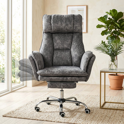 COKOS Silla de Oficina de Peluche Reclinable con Brazos Abatibles para Sentarte con Piernas Cruzadas (Gris)