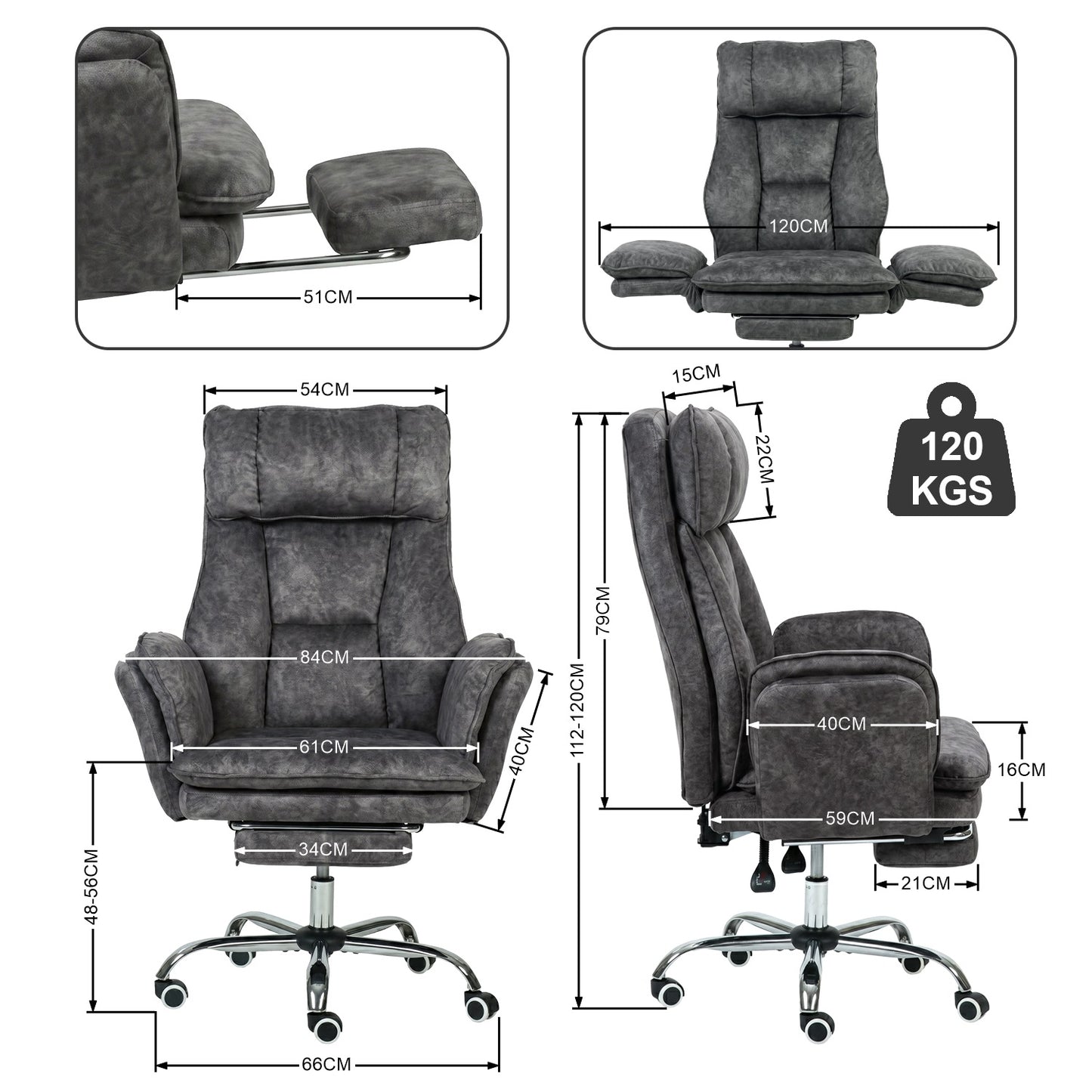 COKOS Silla de Oficina de Peluche Reclinable con Brazos Abatibles para Sentarte con Piernas Cruzadas (Gris)