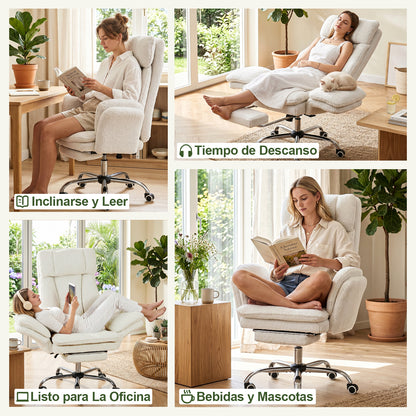 COKOS Silla de Oficina de Peluche Reclinable con Brazos Abatibles para Sentarte con Piernas Cruzadas