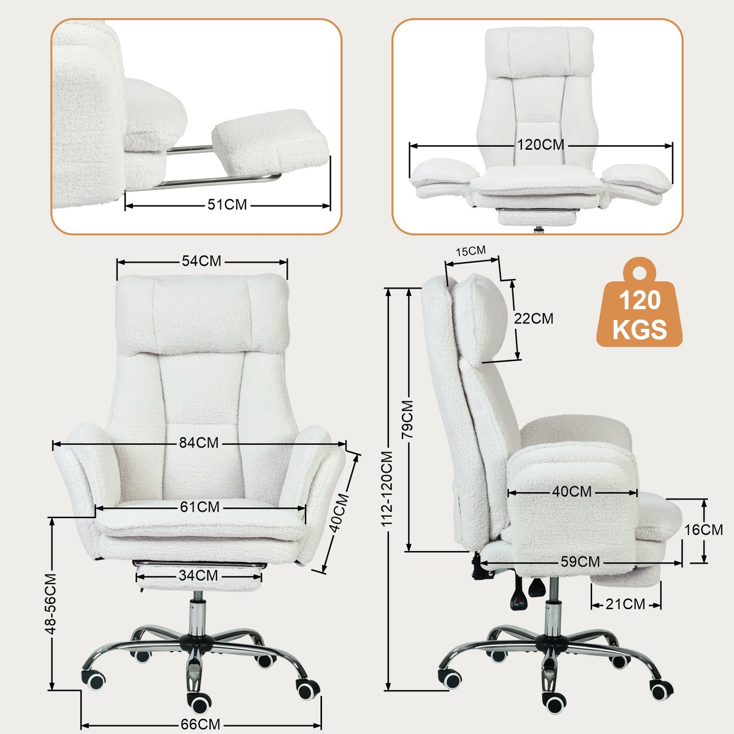 COKOS Silla de Oficina de Peluche Reclinable con Brazos Abatibles para Sentarte con Piernas Cruzadas