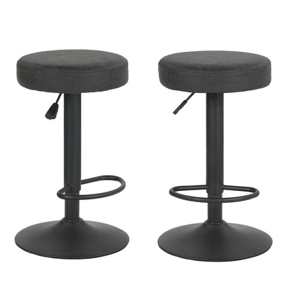 COKOS Set de 2 Bancos para Barra de Cocina Taburetes de Bar Giratorios 360° Altura Ajustable Tela Impermeable Vintage Bancos Altos con Reposapiés para Cocina Bar y Desayunador (Negro)