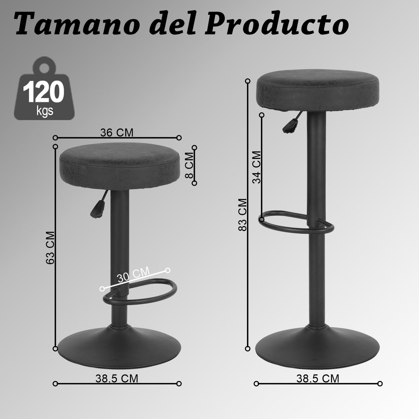 COKOS Set de 2 Bancos para Barra de Cocina Taburetes de Bar Giratorios 360° Altura Ajustable Tela Impermeable Vintage Bancos Altos con Reposapiés para Cocina Bar y Desayunador (Negro)