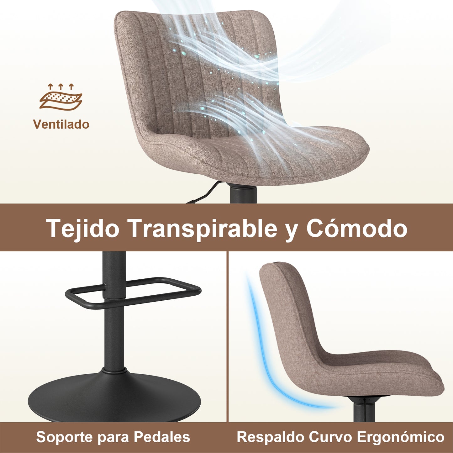 COKOS Taburetes de Bar Giratorios Ajustables Juego de 2 Piezas (Camello)