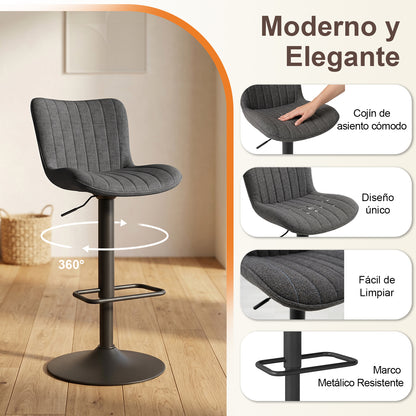 COKOS Taburetes de Bar Giratorios Ajustables Juego de 2 Piezas (Gris)