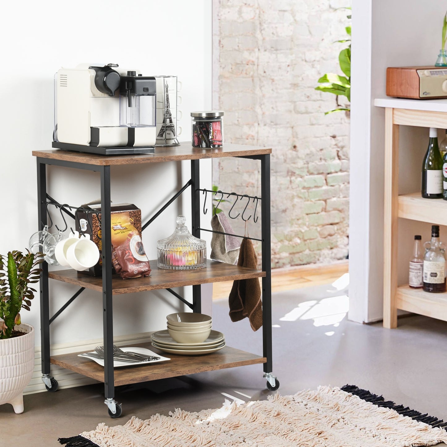 COKOS Carro de Servicio Multiusos Carro de Almacenamiento 3 Niveles Ruedas Universales con Frenos Carro de Barra móvil para el hogar Comedor Restaurante Bar (Vintage).