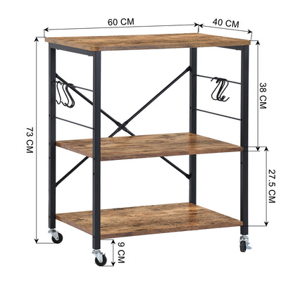 COKOS Carro de Servicio Multiusos Carro de Almacenamiento 3 Niveles Ruedas Universales con Frenos Carro de Barra móvil para el hogar Comedor Restaurante Bar (Vintage).