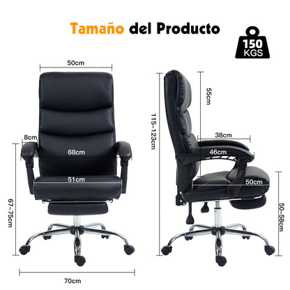 COKOS Silla de Oficina Ejecutiva Ergonómica Piel Sintética Giratoria 360 Grados Altura Ajustable Reclinable Adecuado Oficinas Salas de Estudio (NEGRO).