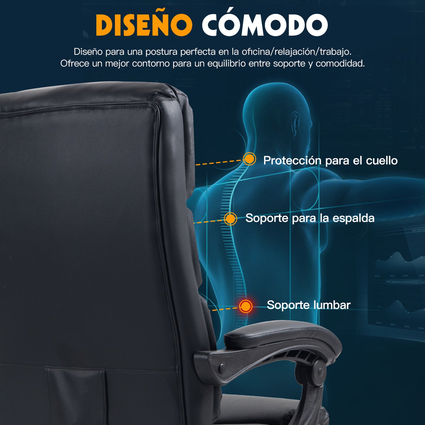 COKOS Silla de Oficina Ejecutiva Ergonómica Piel Sintética Giratoria 360 Grados Altura Ajustable Reclinable Adecuado Oficinas Salas de Estudio (NEGRO).