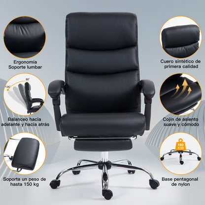 COKOS Silla de Oficina Ejecutiva Ergonómica Piel Sintética Giratoria 360 Grados Altura Ajustable Reclinable Adecuado Oficinas Salas de Estudio (NEGRO).