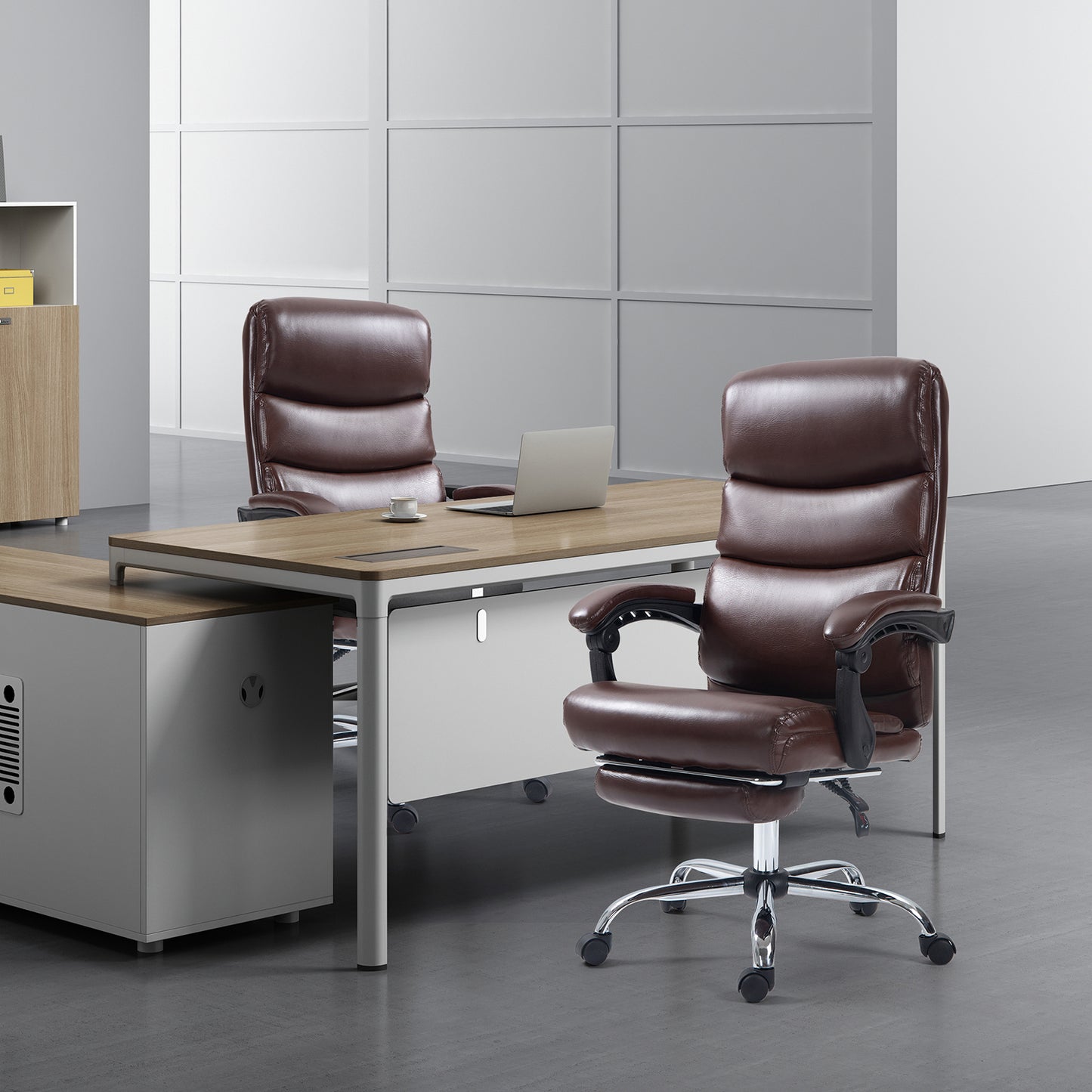 COKOS Silla de Oficina Ejecutiva Ergonómica Piel Sintética Giratoria 360 Grados Altura Ajustable Reclinable Adecuado Oficinas Salas de Estudio (Marron).