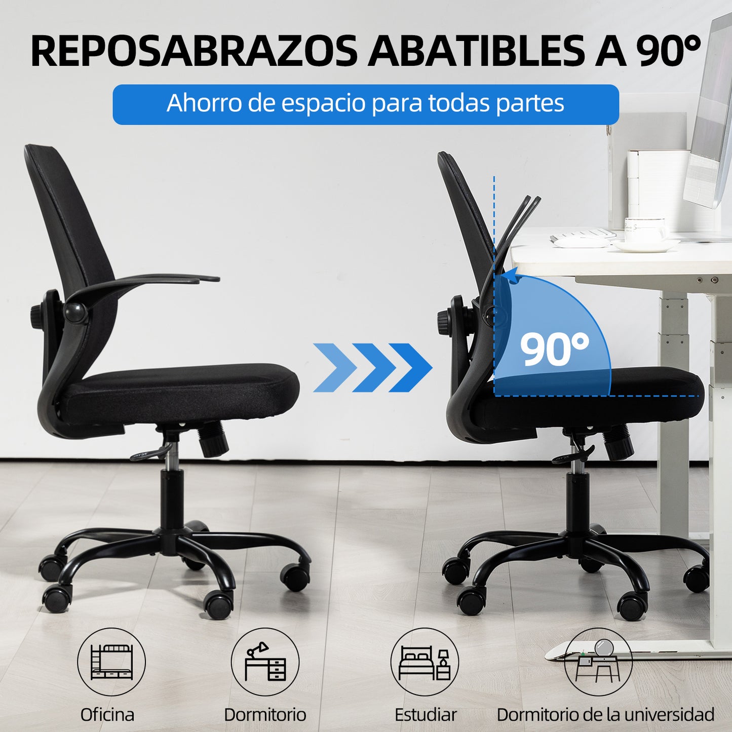 COKOS Silla de Oficina Giratoria Regulable en Altura y Lumbar Apta para Oficinas y Salas de Estudio (Negro).