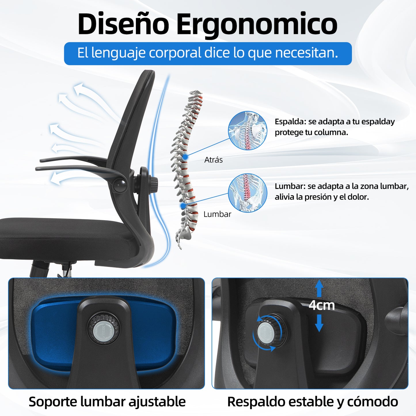 COKOS Silla de Oficina Giratoria Regulable en Altura y Lumbar Apta para Oficinas y Salas de Estudio (Negro).