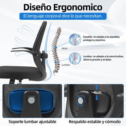 COKOS Silla de Oficina Giratoria Regulable en Altura y Lumbar Apta para Oficinas y Salas de Estudio (Negro).