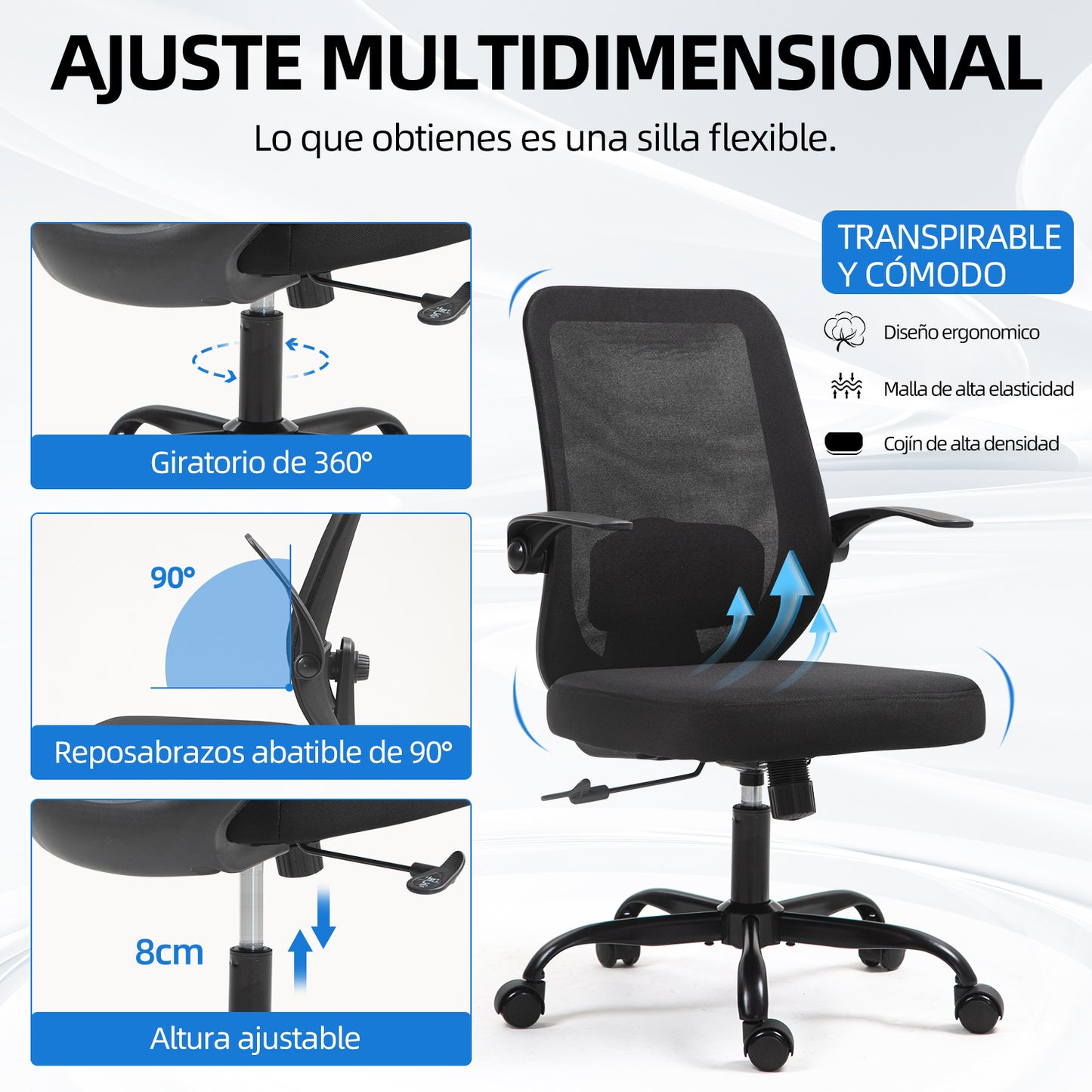 COKOS Silla de Oficina Giratoria Regulable en Altura y Lumbar Apta para Oficinas y Salas de Estudio (Negro).