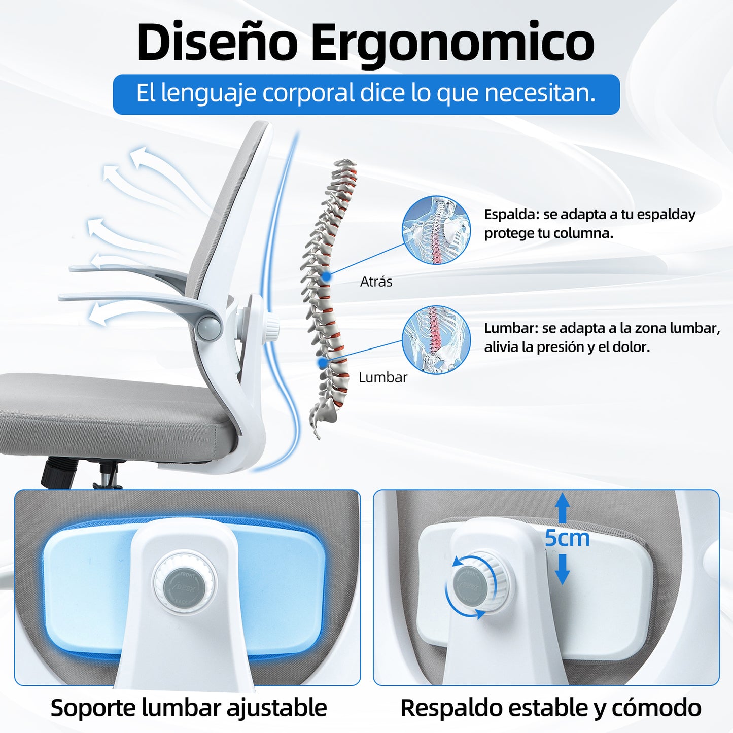 COKOS Silla de Oficina Giratoria Regulable en Altura y Lumbar Apta para Oficinas y Salas de Estudio (Blanco).