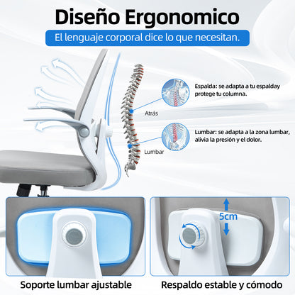 COKOS Silla de Oficina Giratoria Regulable en Altura y Lumbar Apta para Oficinas y Salas de Estudio (Blanco).