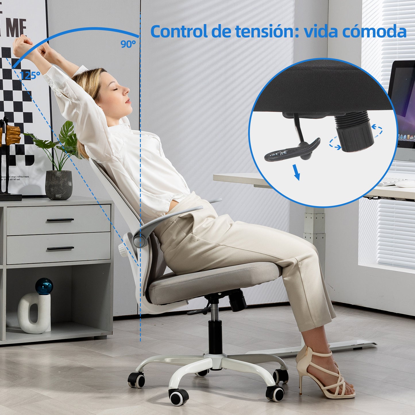 COKOS Silla de Oficina Giratoria Regulable en Altura y Lumbar Apta para Oficinas y Salas de Estudio (Blanco).