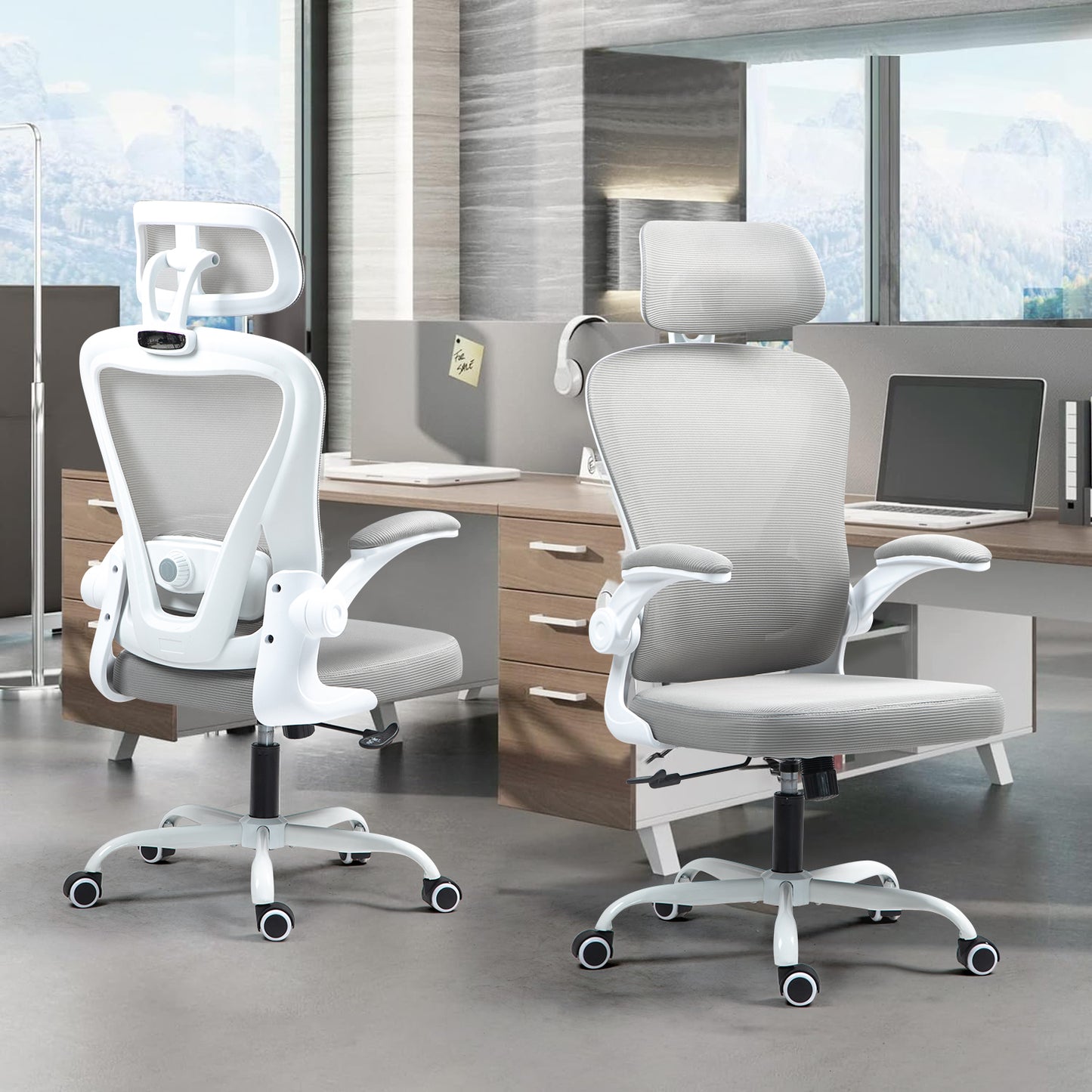 COKOS Silla de Oficina Ergonómica Giratoria Regulable con Reposabrazos Reposacabezas y Soporte Lumbar Apta para Oficinas y Salas de Estudio (Blanco)