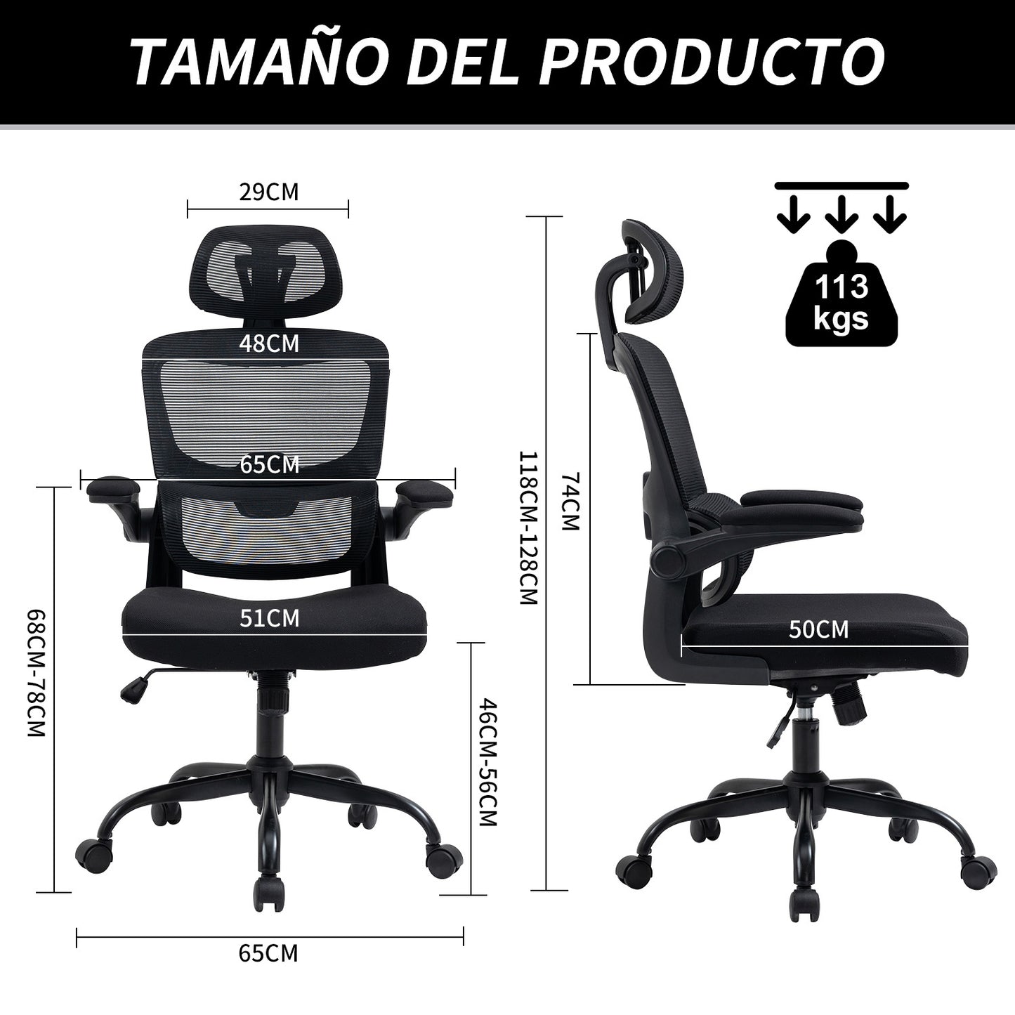 COKOS Silla Oficina Ergonómica de Respaldo Alto con Soporte Lumbar Ajustable Altura Reclinable Descansabrazos Ajustables Silla Gamer Sillas para Escritorio Silla Ergonomica (Negro)