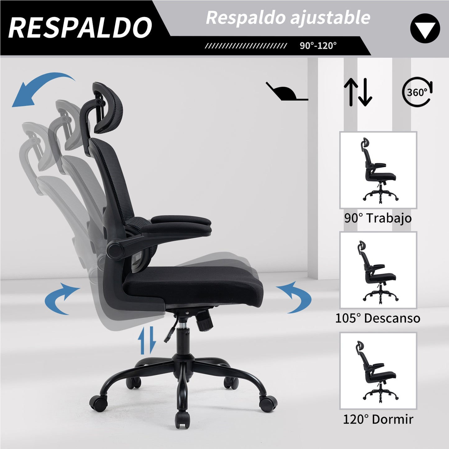 COKOS Silla Oficina Ergonómica de Respaldo Alto con Soporte Lumbar Ajustable Altura Reclinable Descansabrazos Ajustables Silla Gamer Sillas para Escritorio Silla Ergonomica (Negro)