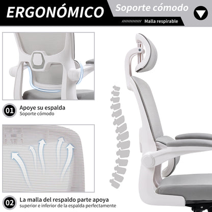 COKOS Silla Oficina Ergonómica de Respaldo Alto con Soporte Lumbar Ajustable Altura Reclinable Descansabrazos Ajustables Silla Gamer Sillas para Escritorio Silla Ergonomica (Gris)