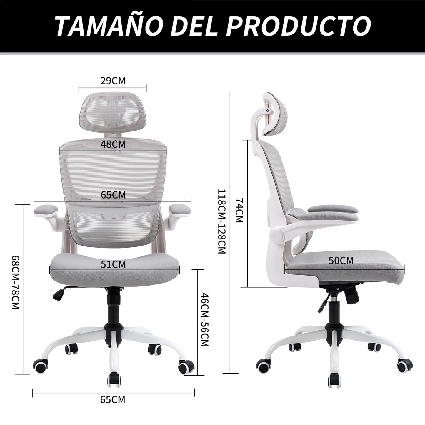 COKOS Silla Oficina Ergonómica de Respaldo Alto con Soporte Lumbar Ajustable Altura Reclinable Descansabrazos Ajustables Silla Gamer Sillas para Escritorio Silla Ergonomica (Gris)