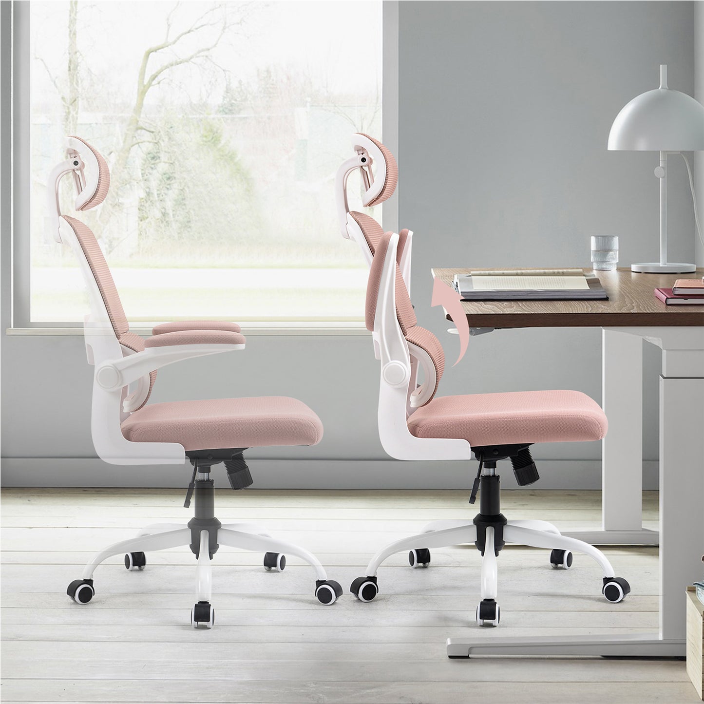 COKOS Silla Oficina Ergonómica de Respaldo Alto con Soporte Lumbar Ajustable Altura Reclinable Descansabrazos Ajustables Silla Gamer Sillas para Escritorio Silla Ergonomica (Rosa)