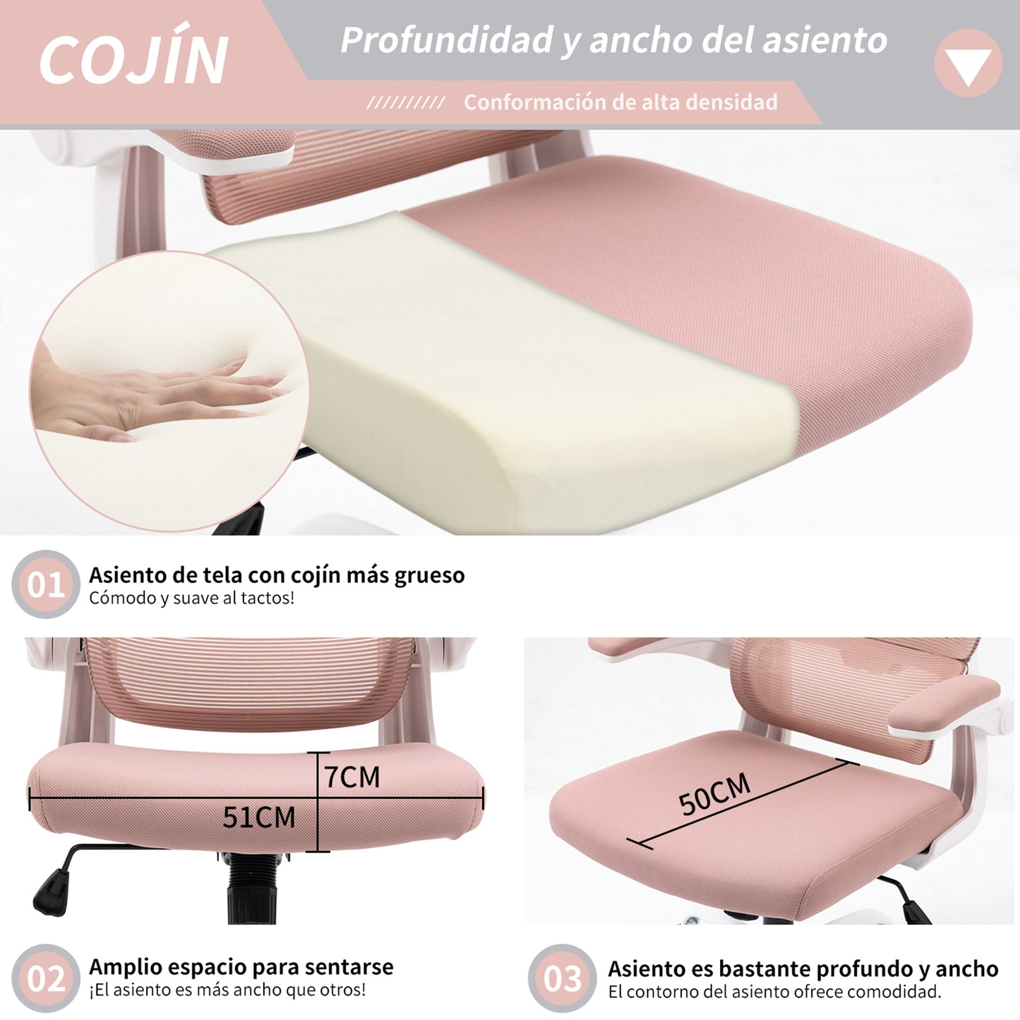 COKOS Silla Oficina Ergonómica de Respaldo Alto con Soporte Lumbar Ajustable Altura Reclinable Descansabrazos Ajustables Silla Gamer Sillas para Escritorio Silla Ergonomica (Rosa)