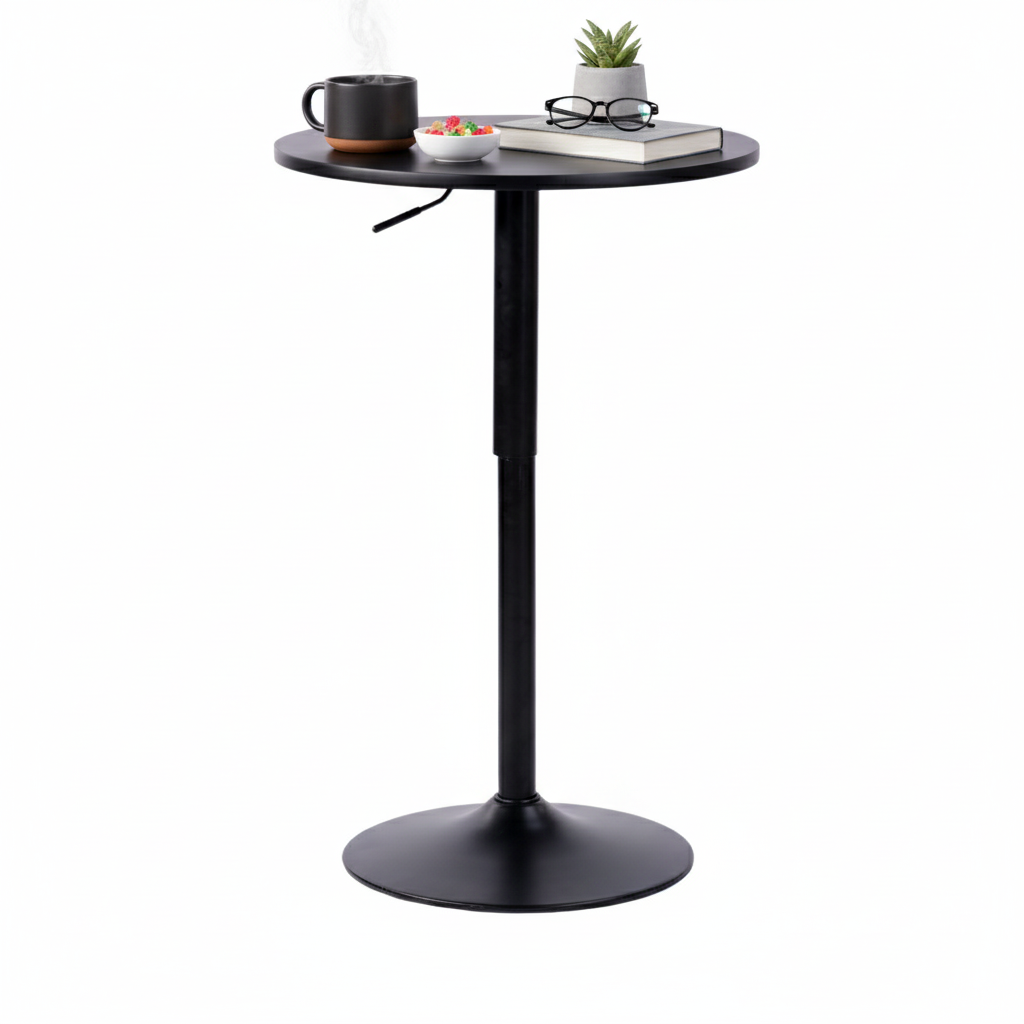 COKOS Mesa de Bar Redonda de 60 cm con Altura Ajustable y Base Cromada Giratoria Tubo Negro
