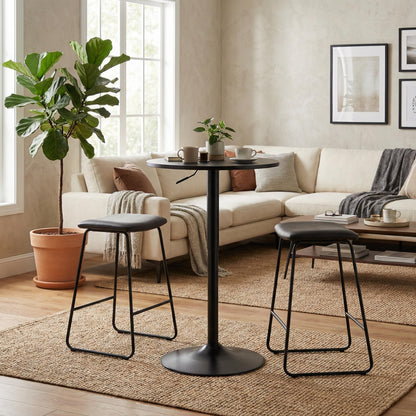 COKOS Mesa de Bar Redonda de 60 cm con Altura Ajustable y Base Cromada Giratoria Tubo Negro